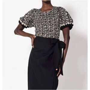 CLEOBELLA Roberta Top Size‎ Medium Paseo Black Tan Organic Cotton Smocked India